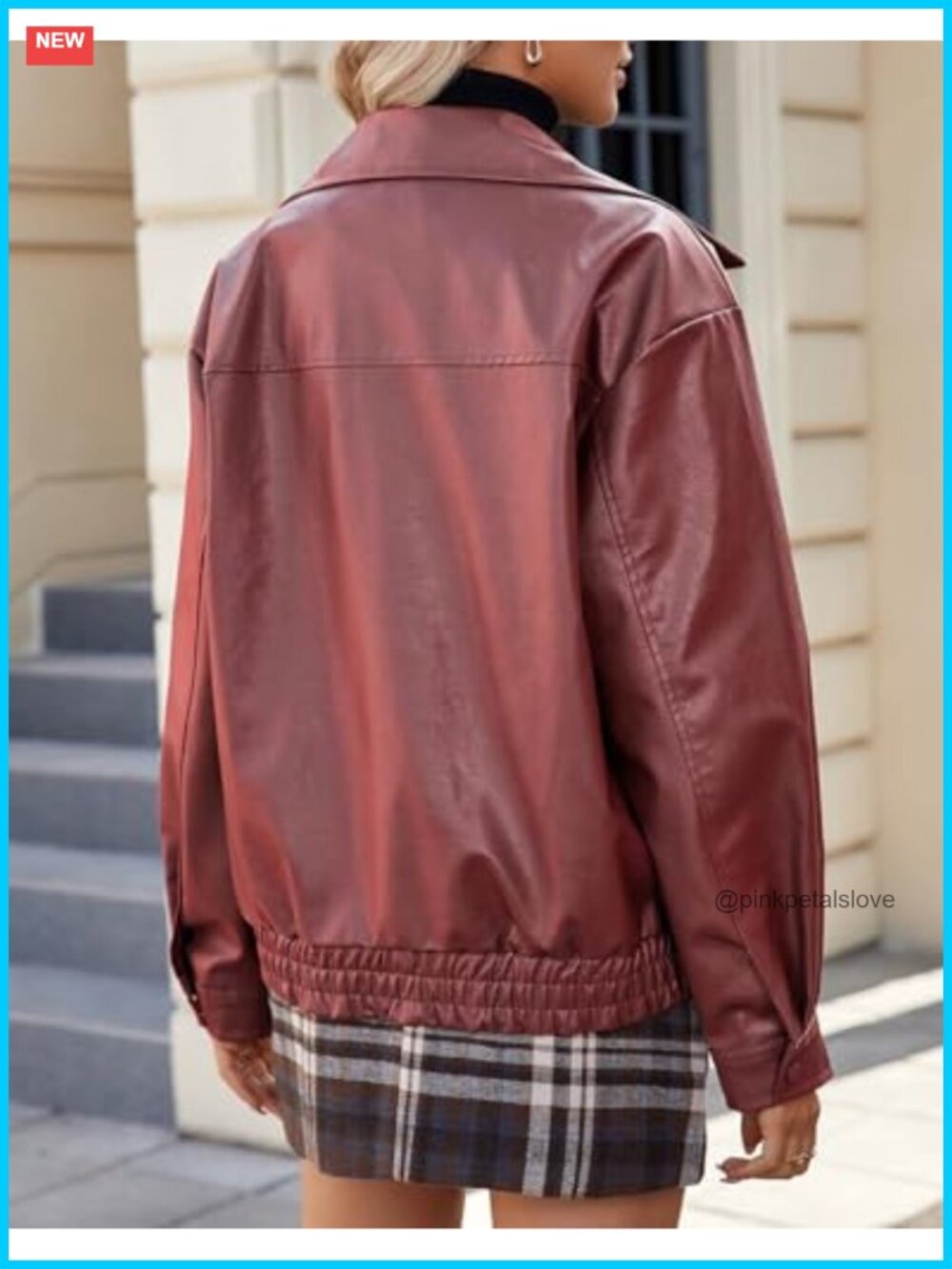 Faux Leather Oversized Motorcycle Bomber Jacket Coat - Picture 2 of 4